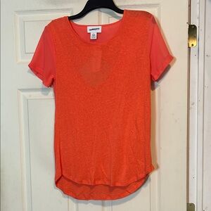 Peck & Peck Orange Linen Blend Sheer Short Sleeve Top Size Small